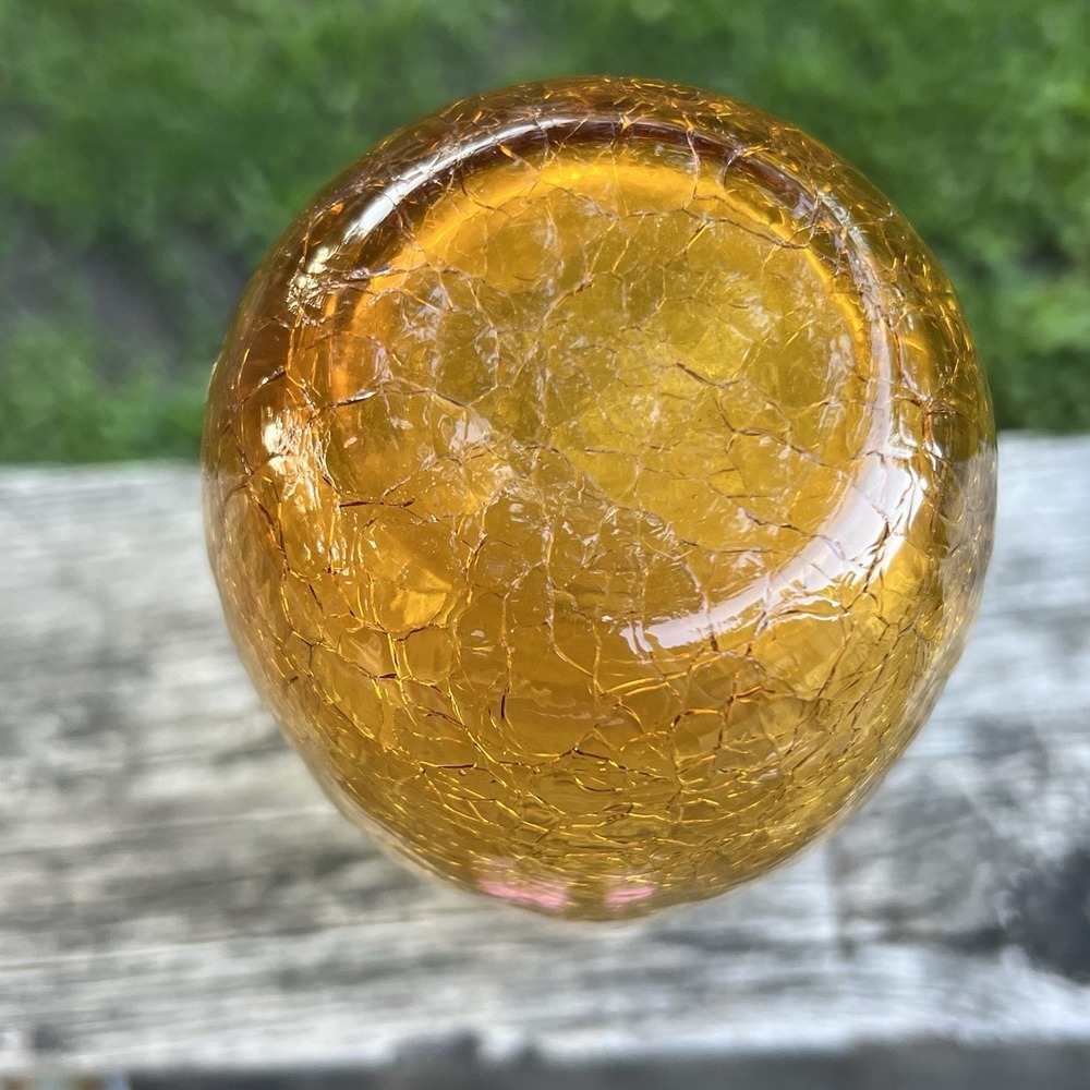 Amber Crackle Glass Tall Bud Vase Mid Century Modern Boho Art Glass Decor - Picture 7 of 9